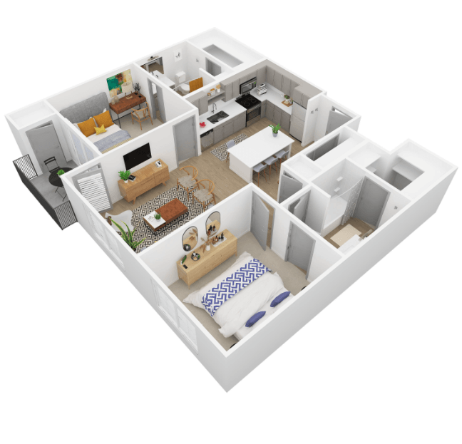Floor plan for 2 beds, 2 baths, 1056 sqft
